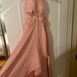 Baby pink high to low open back dress